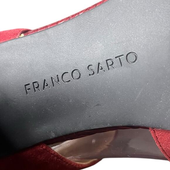 FRANCO SARTO L-Gem Burgundy Suede Ankle Strap Block Heel Tie Back Sandals Sz 9.5 - Picture 6 of 8